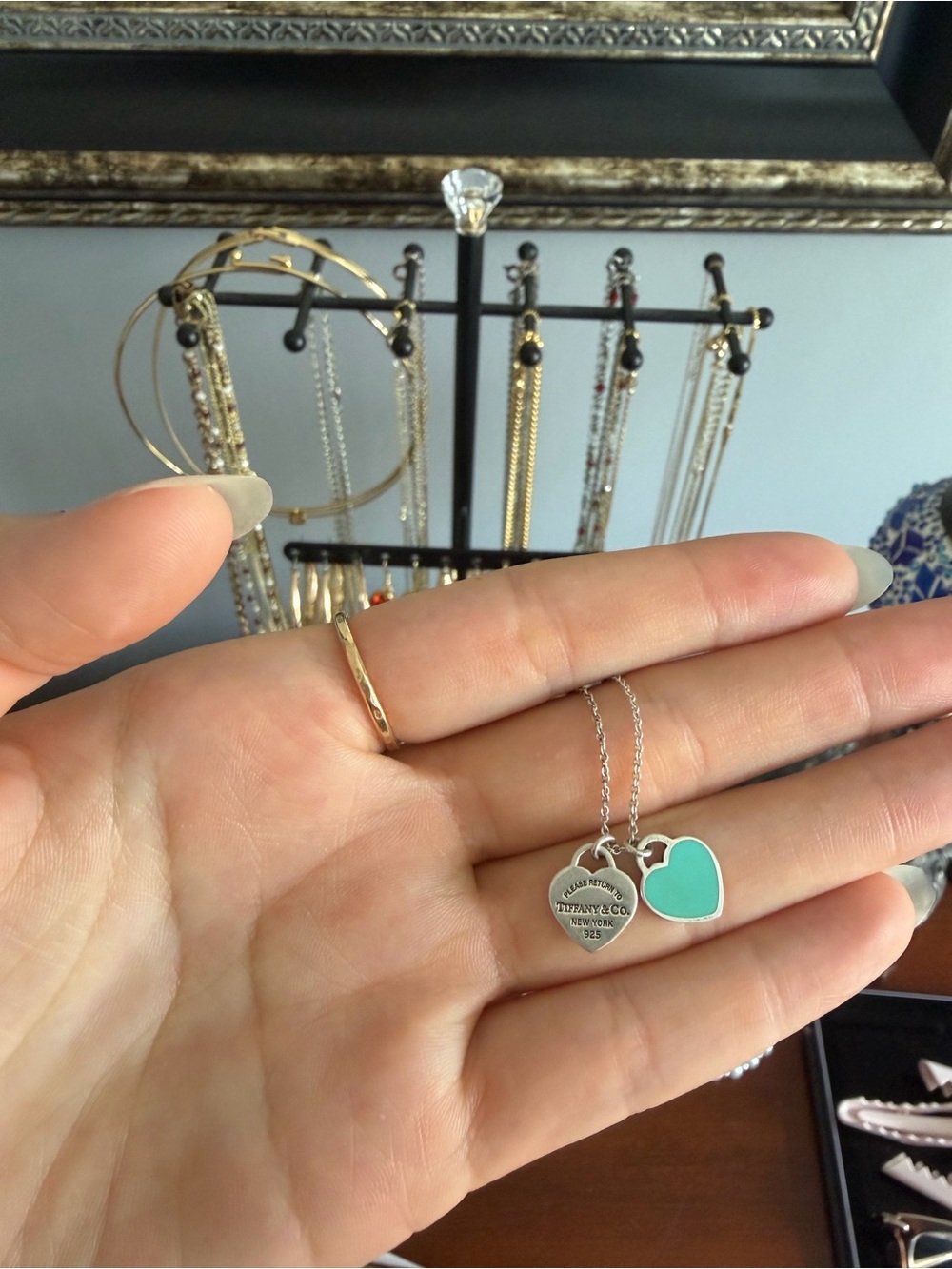 Tiffany & Co. Silver Heart Tag Necklace with Turquoise Enamel Heart